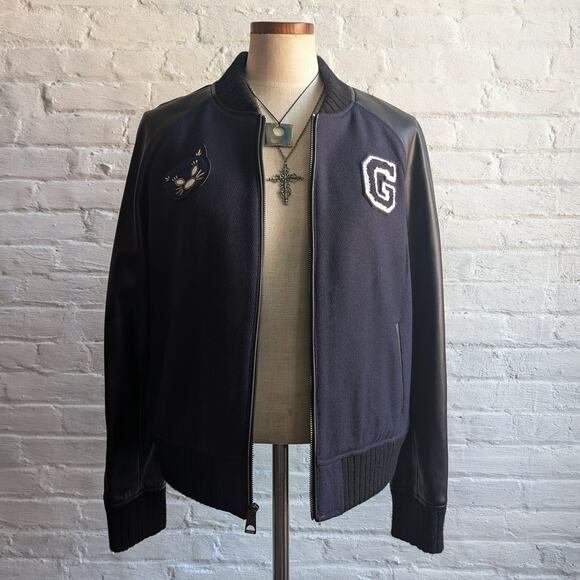 Y2K Vintage Wool Varsity Jacket Faux Leather Bomber Knit Utility Letterman Large - Picture 7 of 12